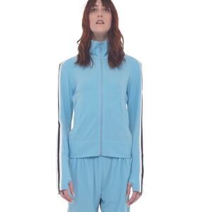 Norma Kamali Track Jacket Side Stripe Turtle Blue Black Small